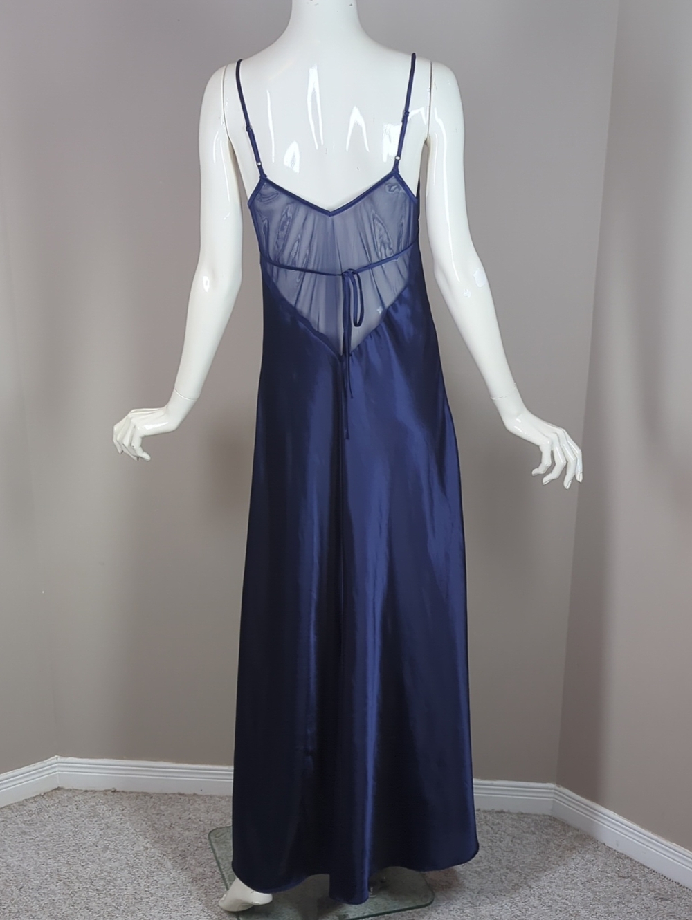 La Senza Slip Dress Navy Satin Cowl Neck Jewels Size Small Maxi - Picture 2 of 11